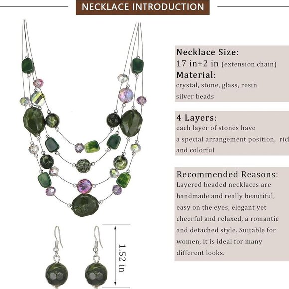 Layered Chunky Beaded Necklace for Women Colorful Multi-Layer Statement Necklace - Picture 5 of 6